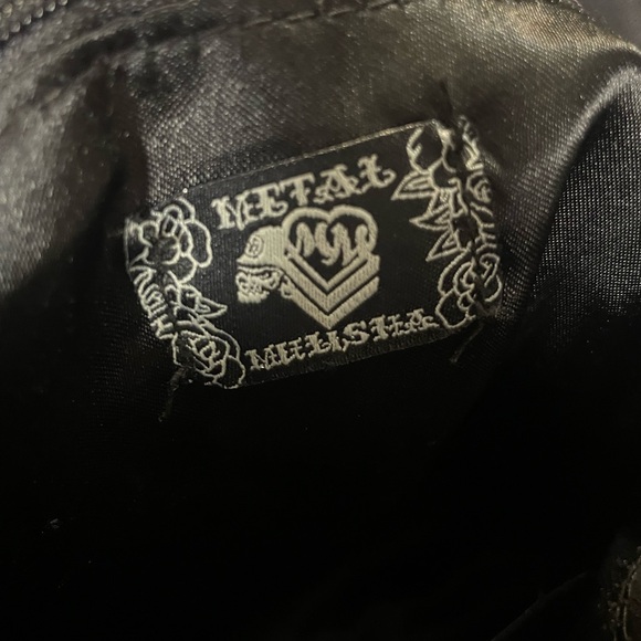 Y2k grunge goth rare 2000s Metal Mulisha Black and Pink Skull Script Bag - Picture 3 of 4